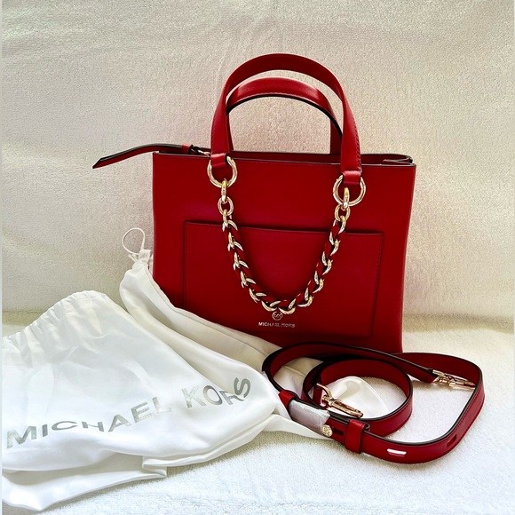 MICHAEL KORS Cece small leather chain messenger bag bright red EUC - Picture 2 of 5
